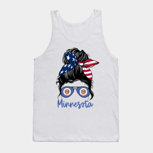 Minnesota girl Messy bun , American Girl , Minnesota Flag Tank Top